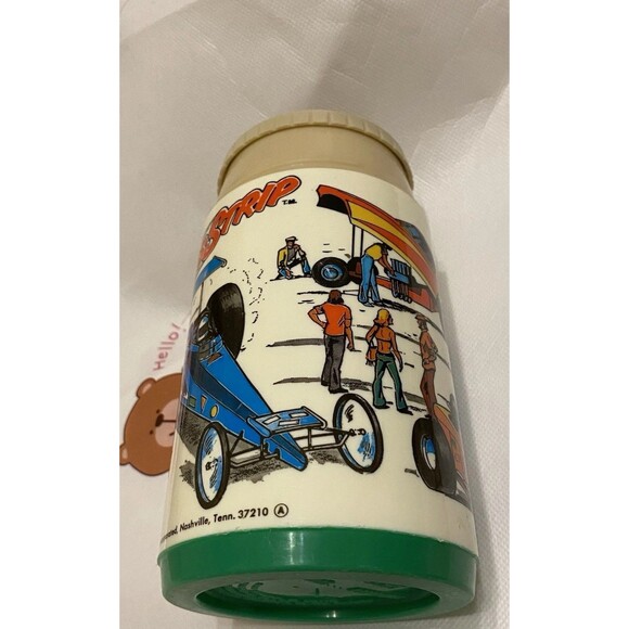 Vintage 1975 Rare ALADDIN INDUSTRIES DRAGSTRIP THERMOS With Green Cap AOP - Picture 4 of 16
